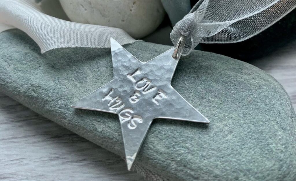 silver twinkly memory stars Christmas tree decoration personalised