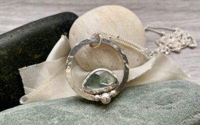 Silver Circle Necklace Aquamarine