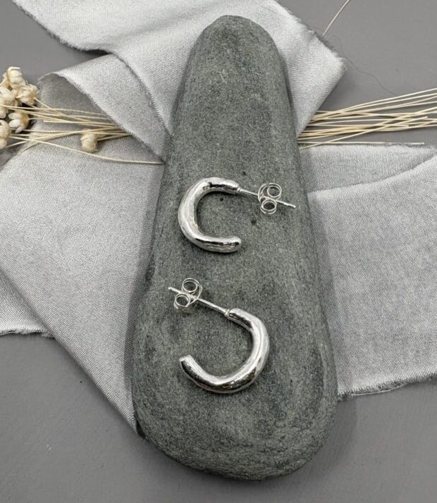 recycled silver small hoop earrings with organic shape
