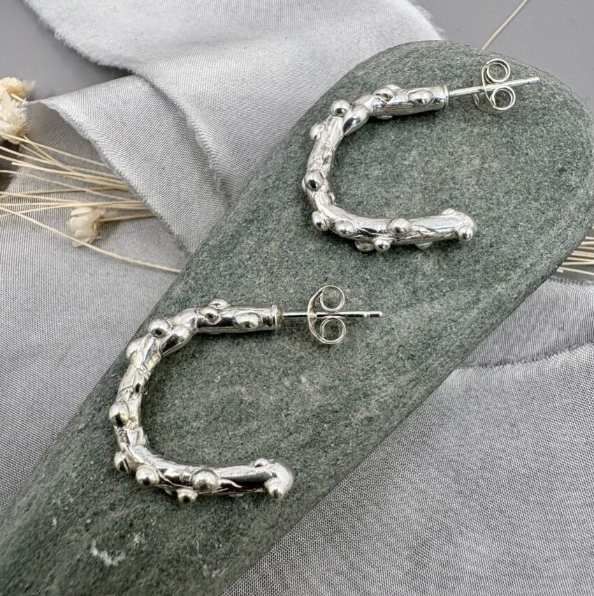 recycled silver handmade textured hoop earrings