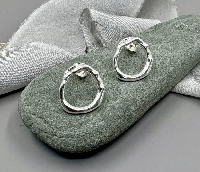 recycled silver organic circle stud earrings