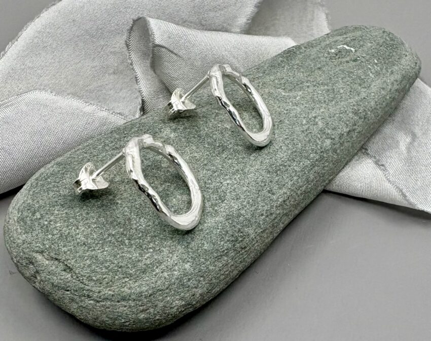 recycled silver organic circle stud earrings