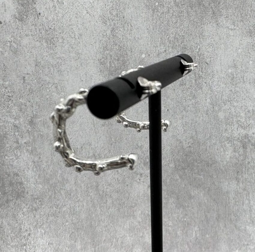 recycled silver organic texture hoop earrings