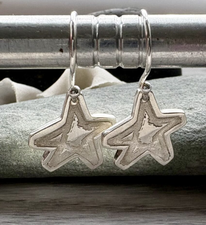 recycled silver 2Wish star drop earrings